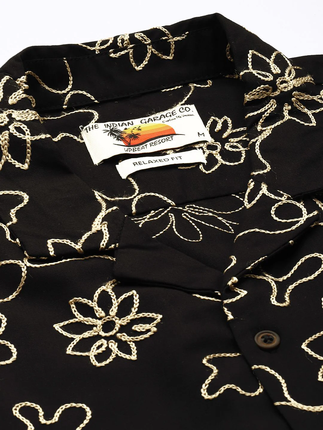 Men's Black Relaxed Fit Textured Embroidered Shirt - Image 5
