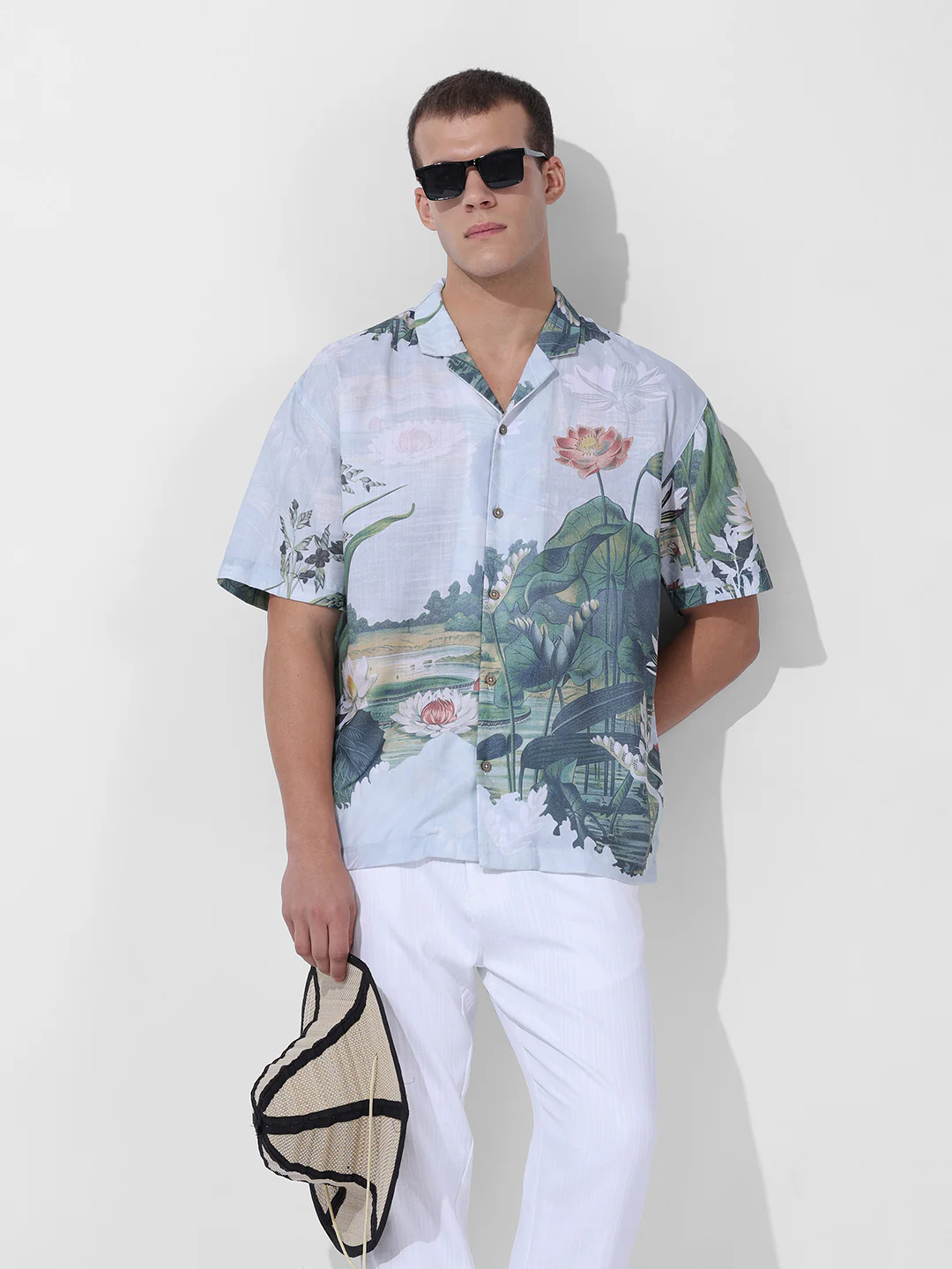 Men's Green Relaxed Fit Printed Resort Wear Shirt - Image 2