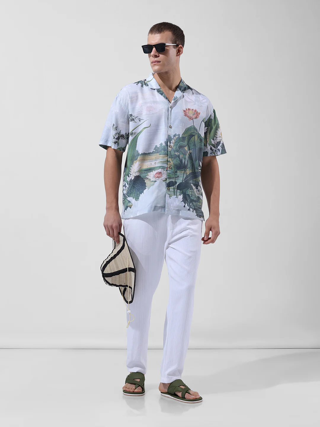 Men's Green Relaxed Fit Printed Resort Wear Shirt - Image 8