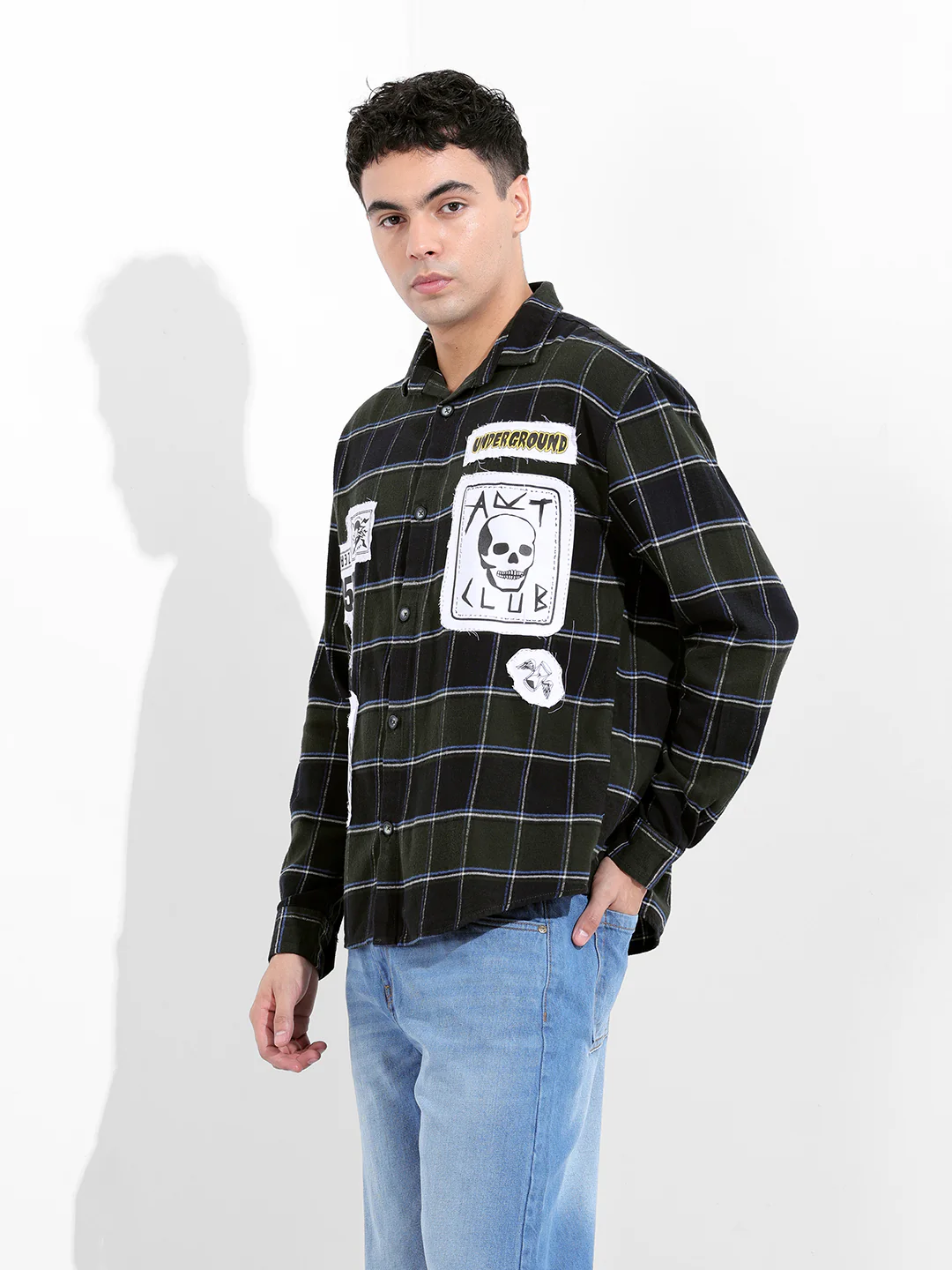 Men's Green Relaxed Fit Patched Street Wear Shirt - Image 2