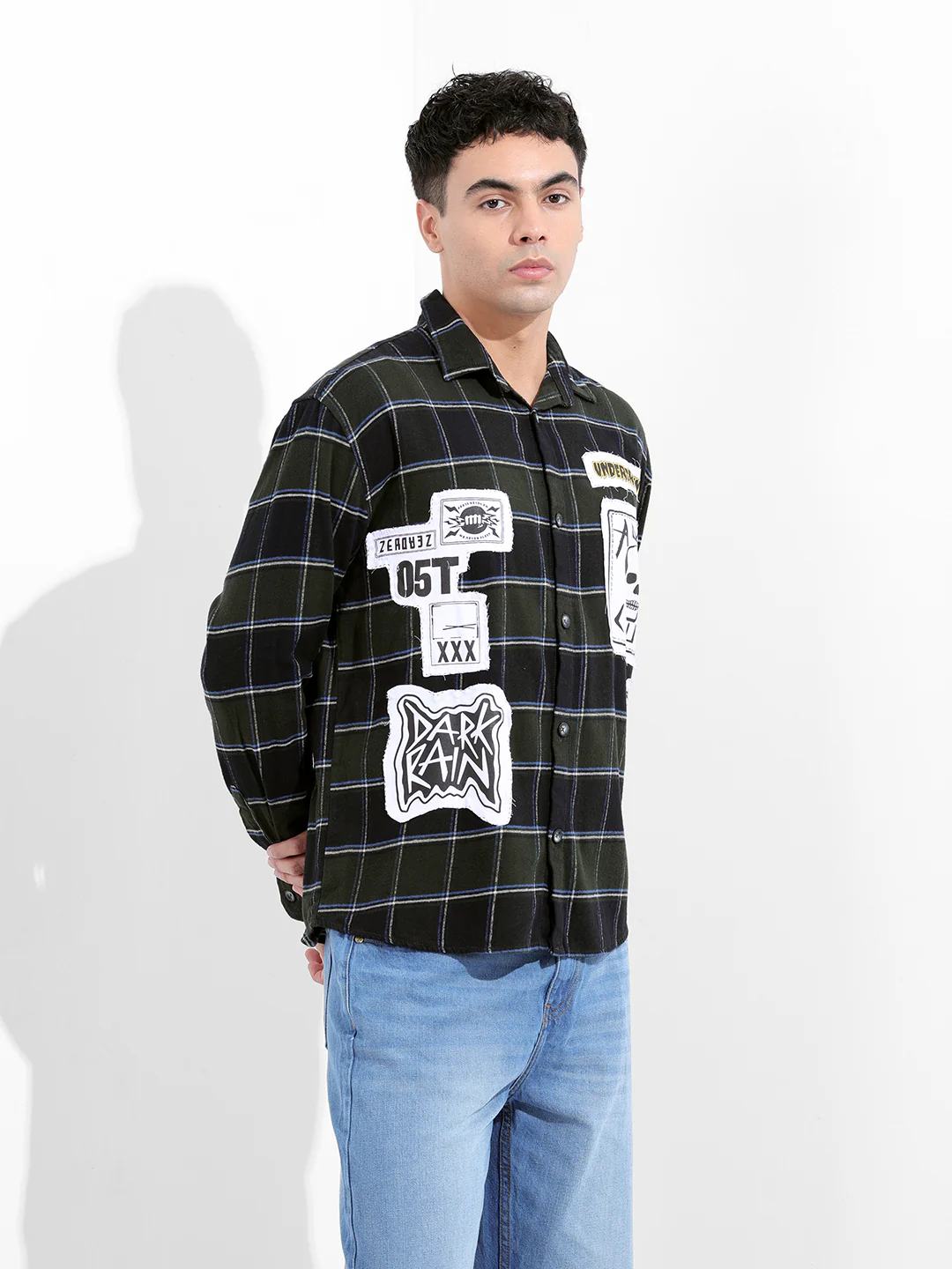 Men's Green Relaxed Fit Patched Street Wear Shirt - Image 3