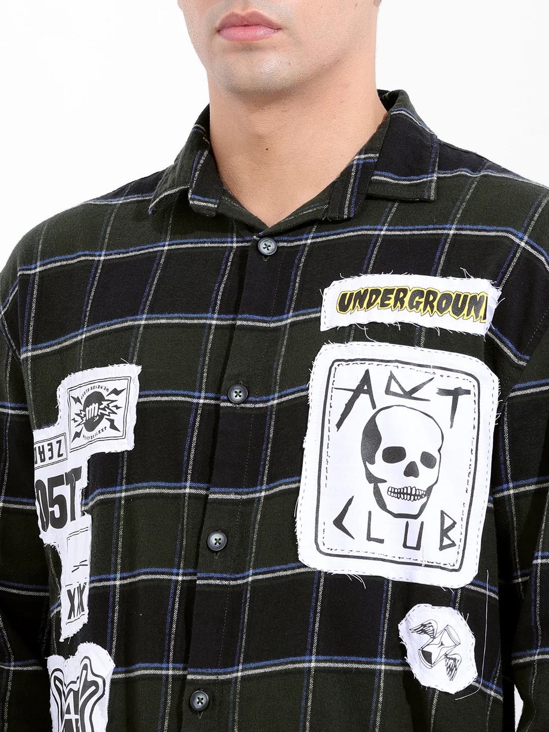 Men's Green Relaxed Fit Patched Street Wear Shirt - Image 6