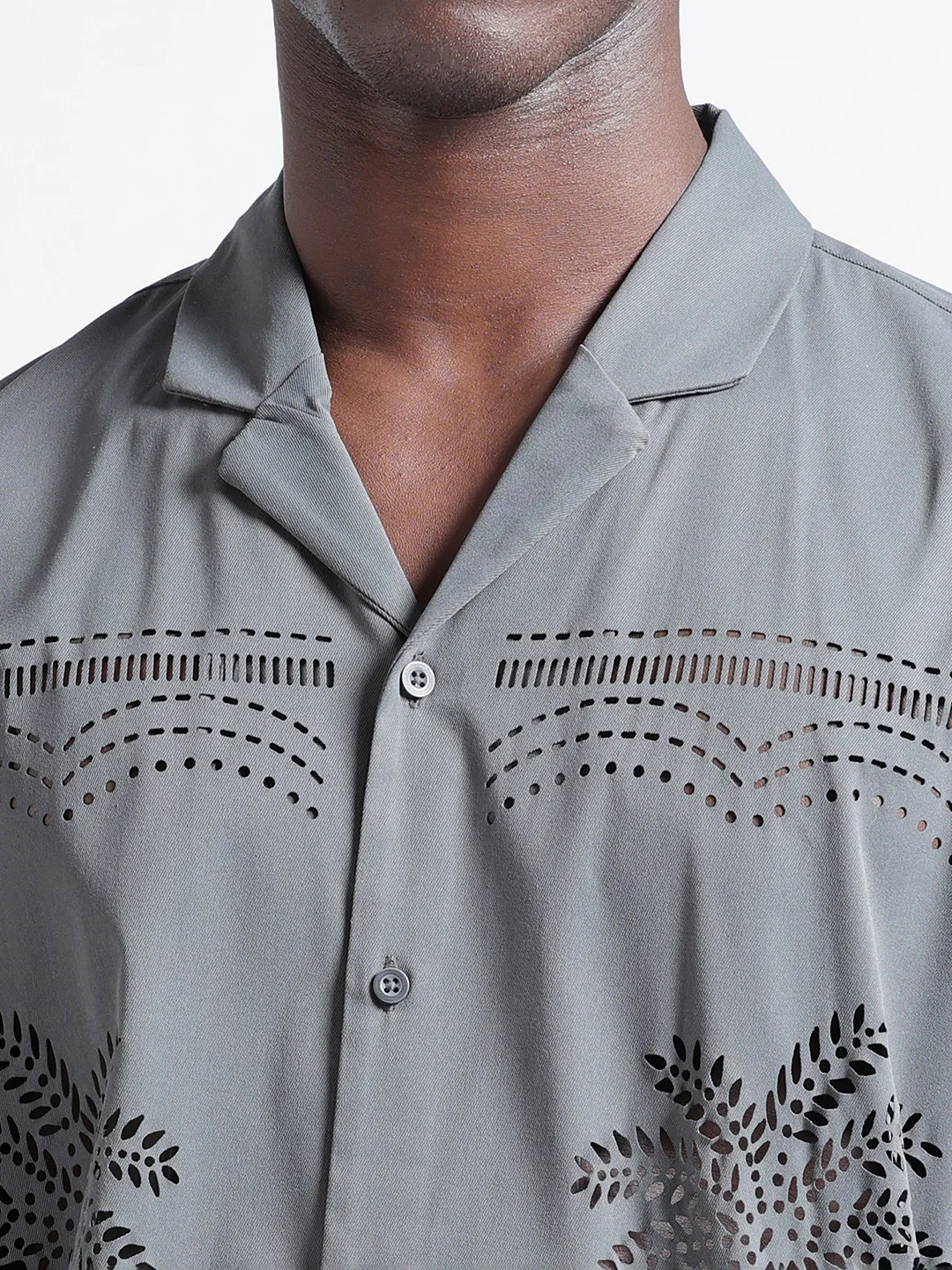 Men's Grey Relaxed Fit Solid  Resort Wear Shirt - Image 6