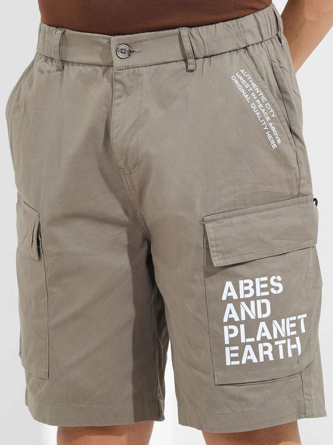 Men's Stone Grey Relaxed Fit Solid Utility Shorts - Image 5