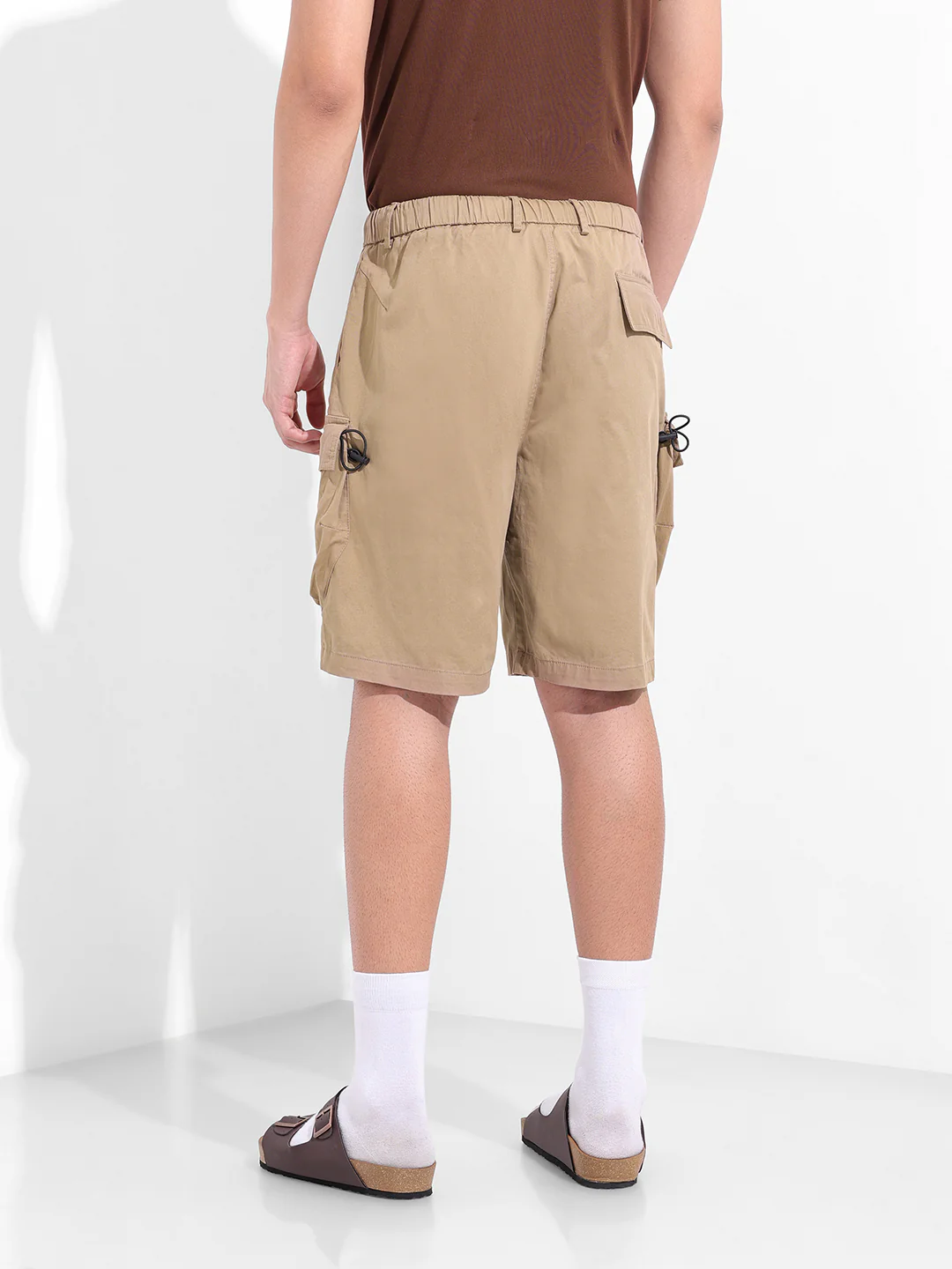 Men's Khaki Relaxed Fit Solid Utility Shorts - Image 4