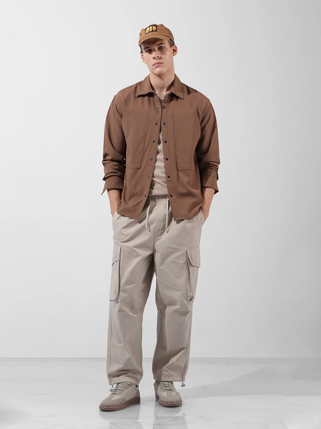 Men's Brown Relaxed Fit Solid Utility Shirt - Image 7