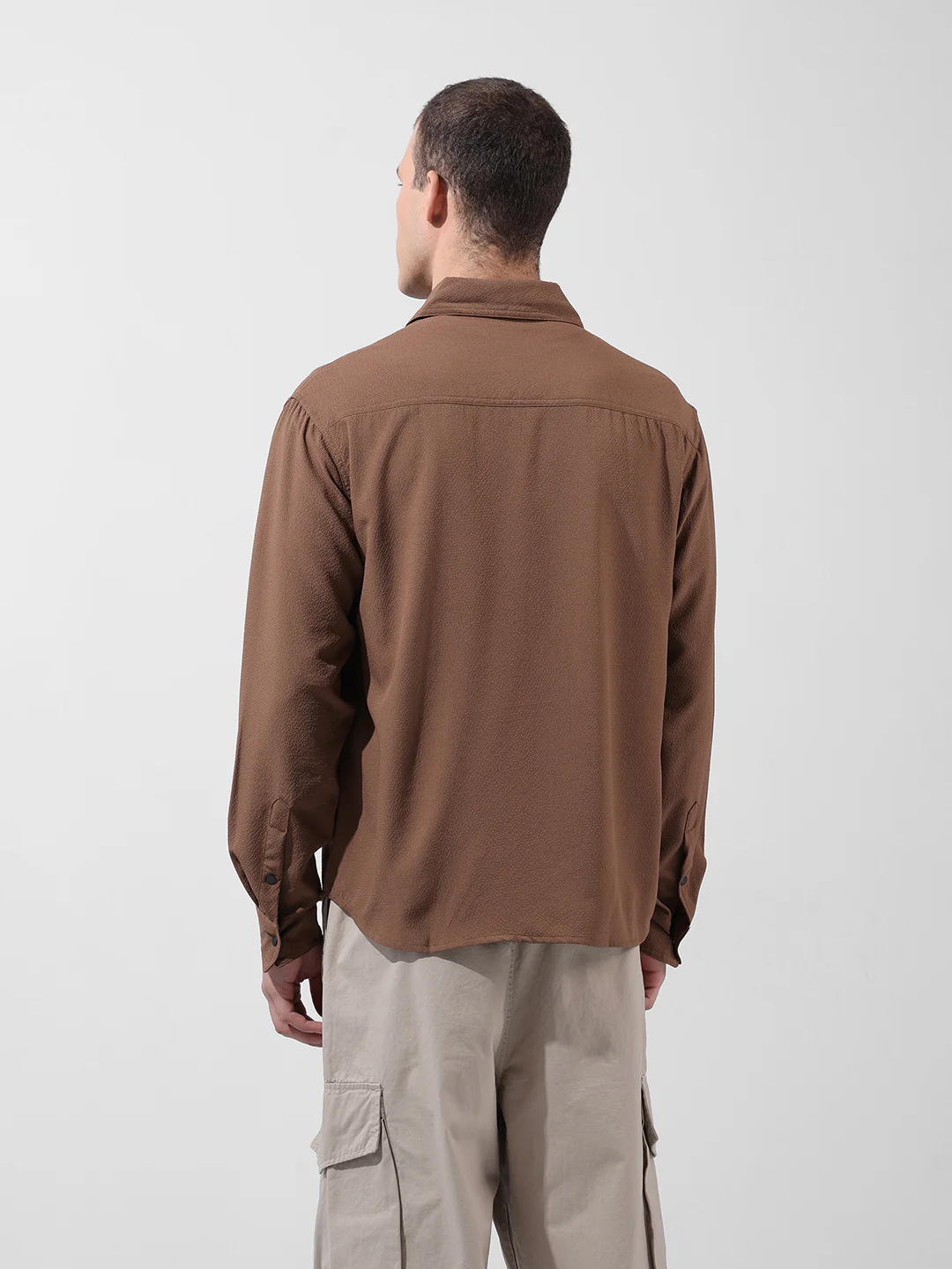 Men's Brown Relaxed Fit Solid Utility Shirt - Image 8