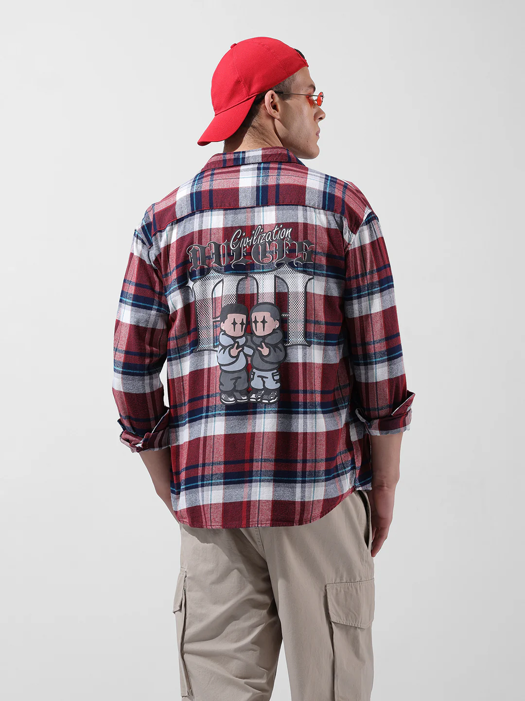Men's Red Relaxed Fit Graphic Printed Street Wear Shirt - Image 4