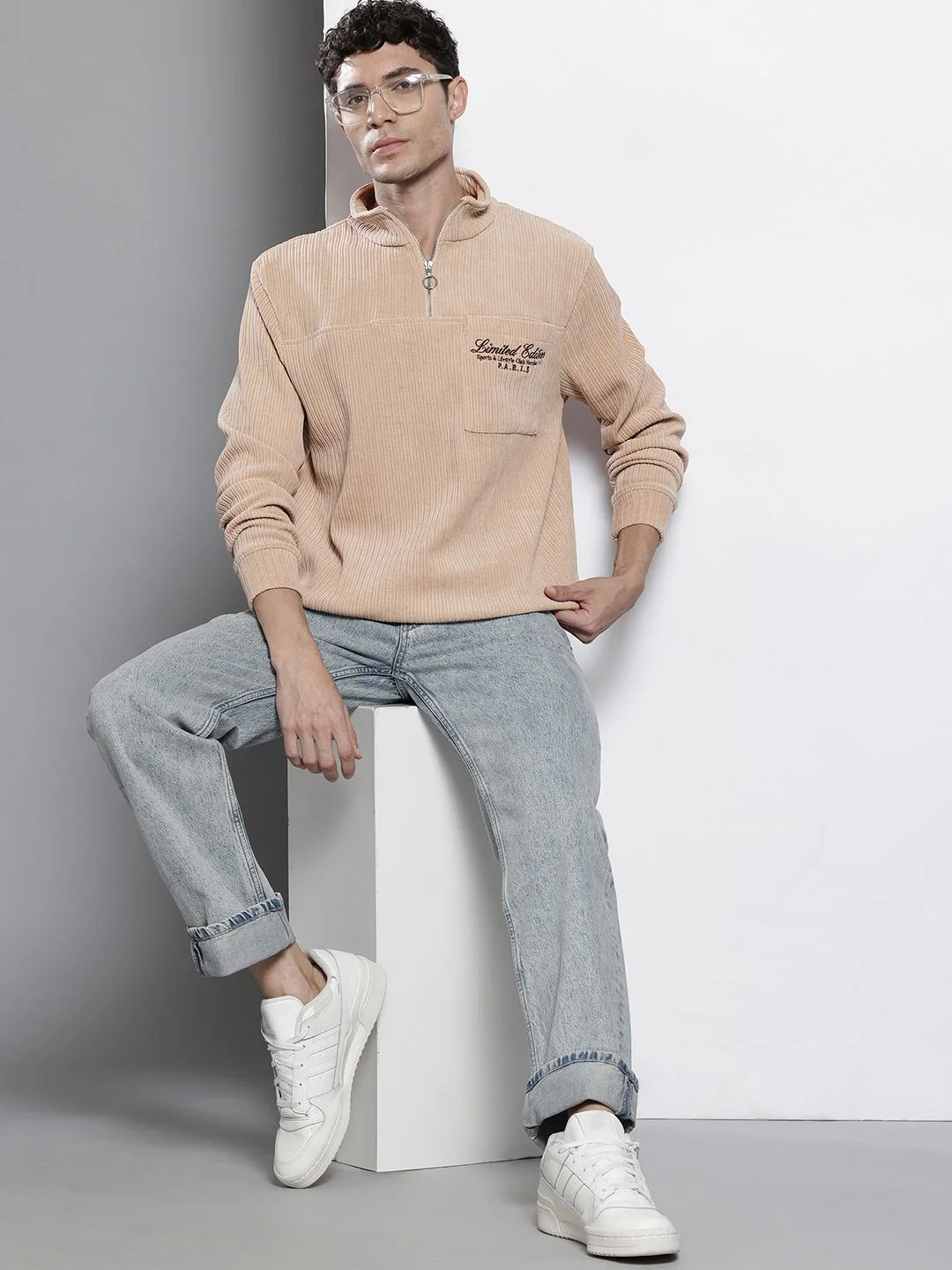 Men's Stone Relaxed Fit Solid Street Wear Sweatshirts - Image 6