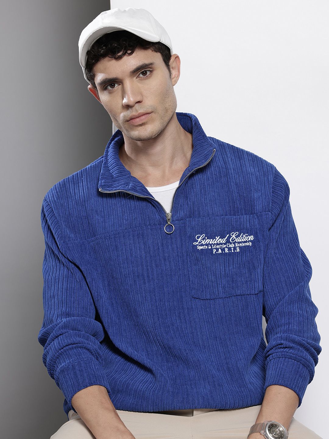 Men's Peacoat Relaxed Fit Solid Street Wear Sweatshirts - Image 3
