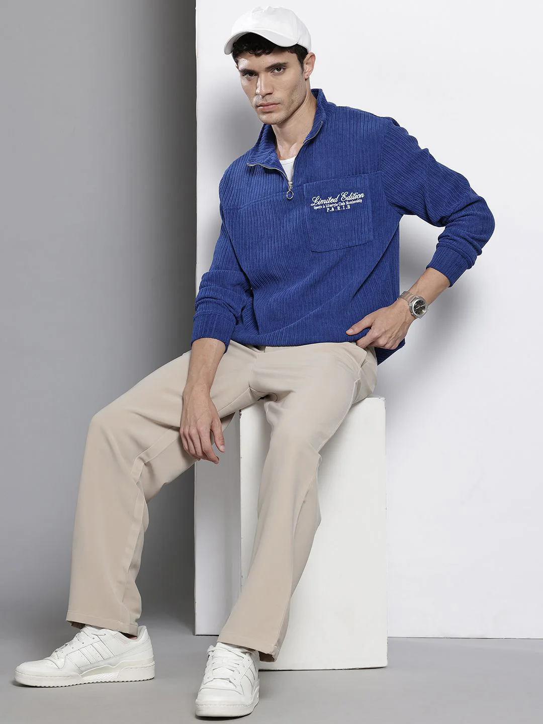 Men's Peacoat Relaxed Fit Solid Street Wear Sweatshirts - Image 6