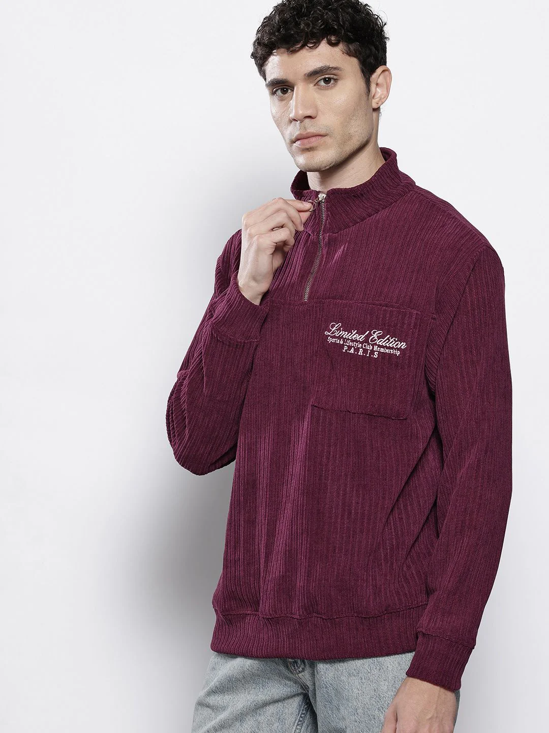 Men's Maroon Relaxed Fit Solid Street Wear Sweatshirts - Image 4