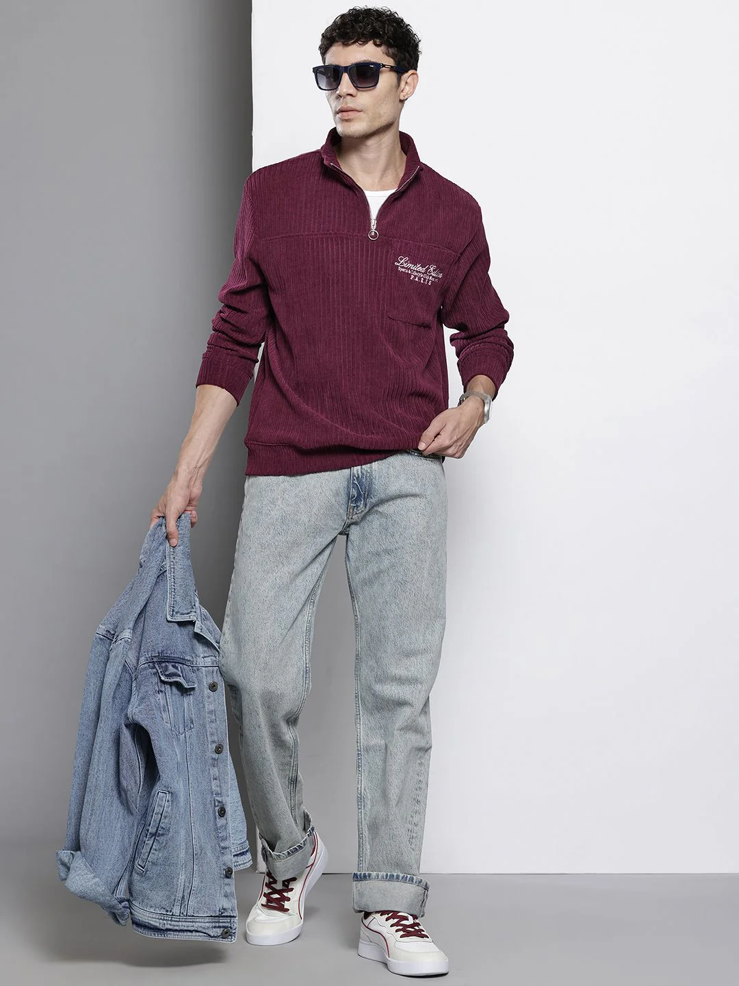 Men's Maroon Relaxed Fit Solid Street Wear Sweatshirts - Image 6