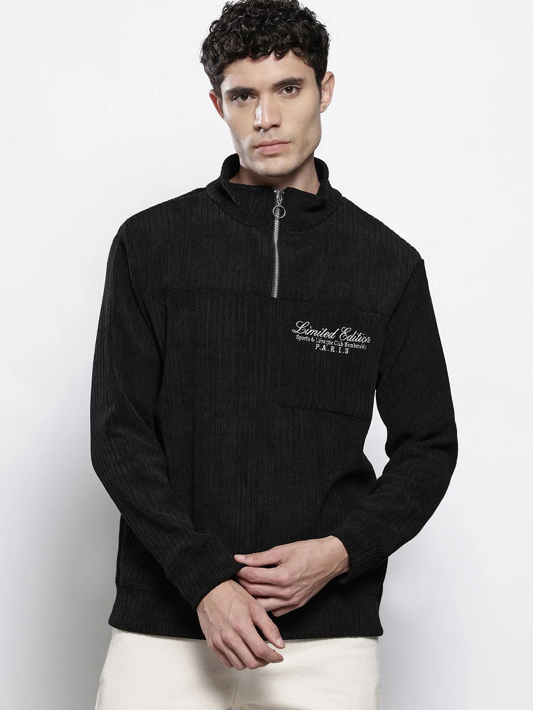 Men's Black Relaxed Fit Solid Street Wear Sweatshirts - Image 3