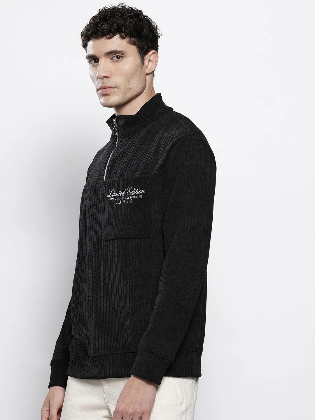 Men's Black Relaxed Fit Solid Street Wear Sweatshirts - Image 4