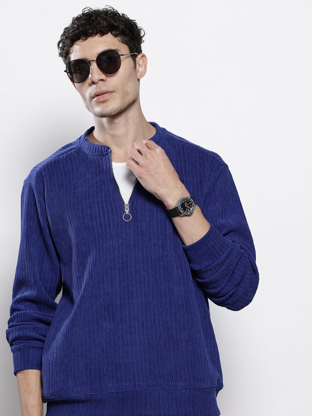 Men's Peacoat Relaxed Fit Solid Street Wear Sweatshirts - Image 3