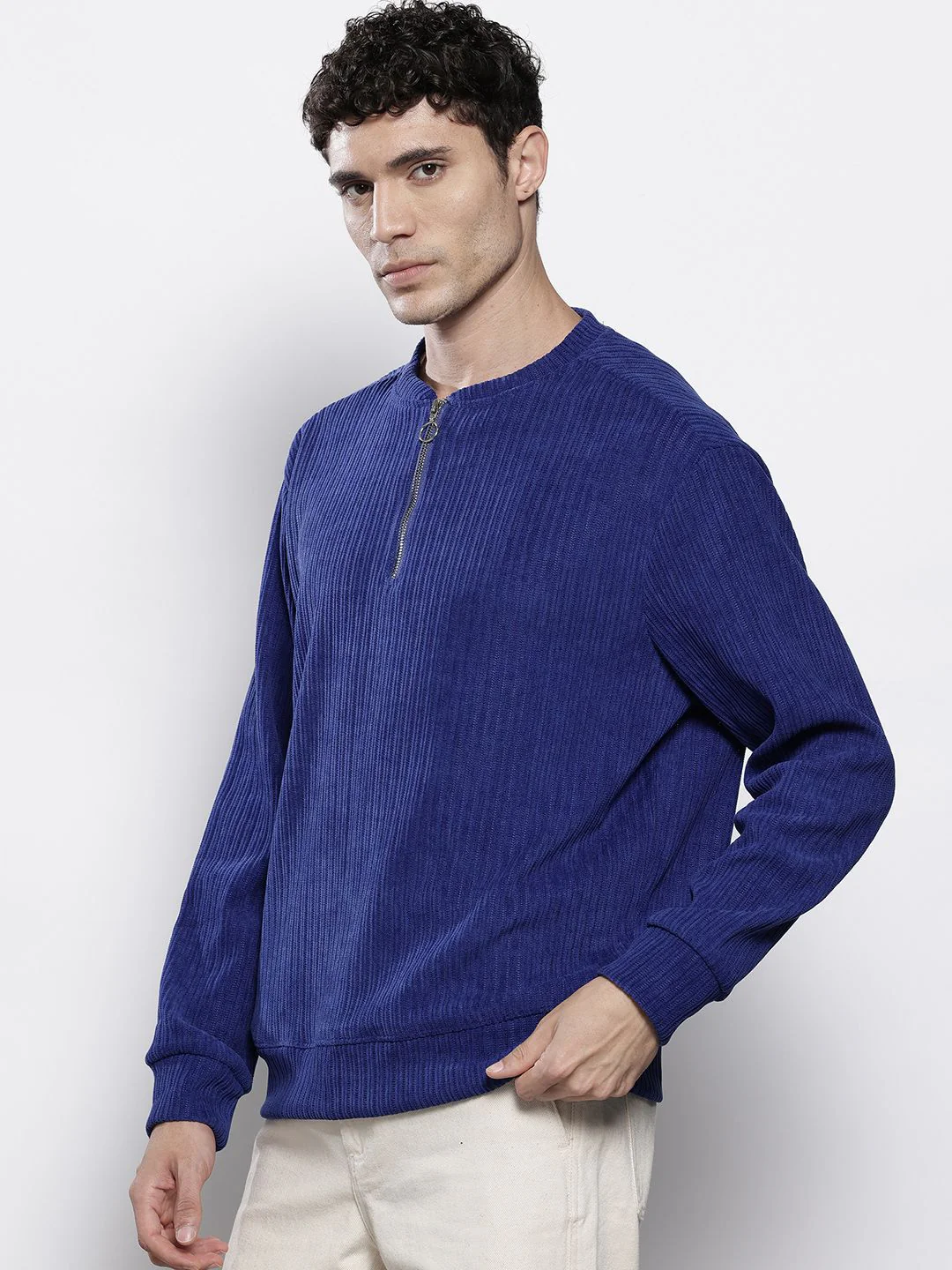 Men's Peacoat Relaxed Fit Solid Street Wear Sweatshirts - Image 4