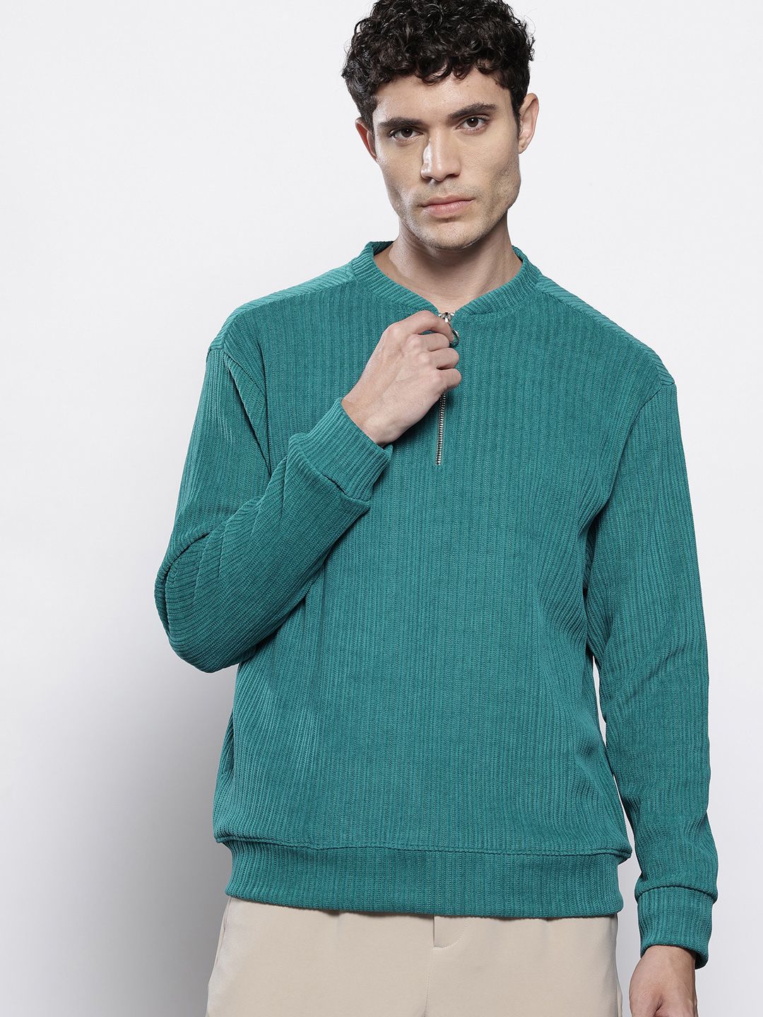 Men's Deep Emerald Relaxed Fit Solid Street Wear Sweatshirts - Image 3