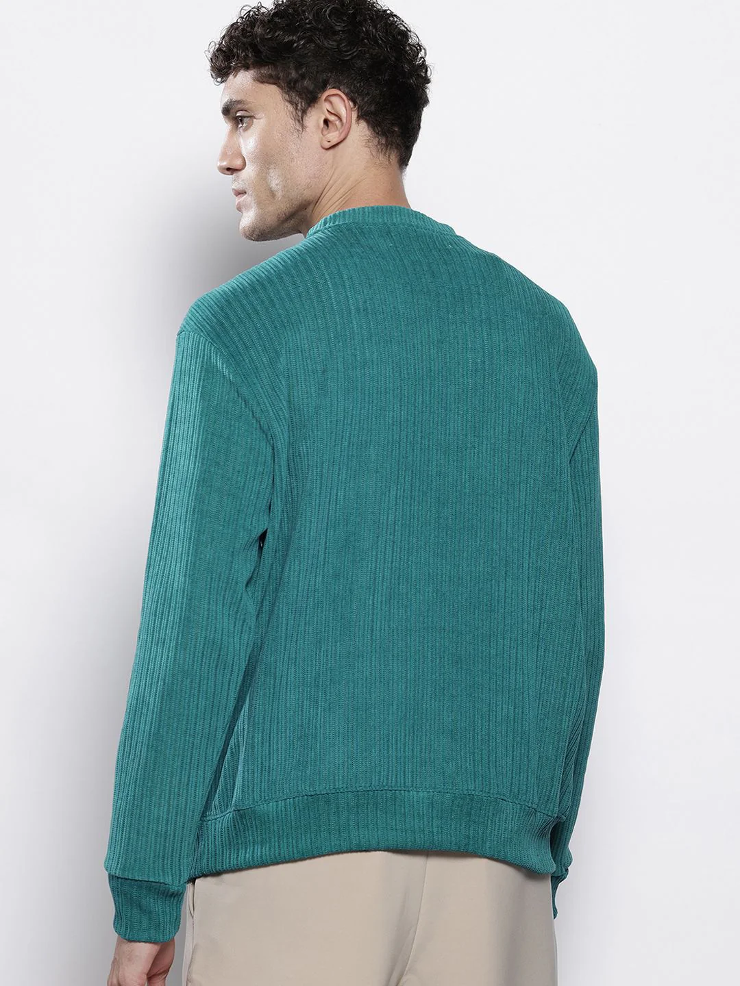 Men's Deep Emerald Relaxed Fit Solid Street Wear Sweatshirts - Image 5