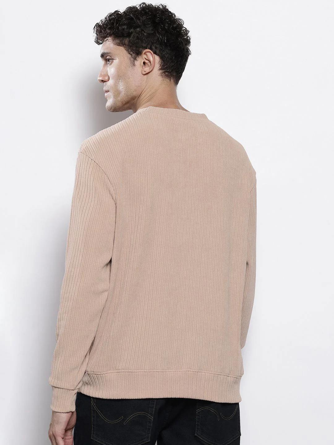 Men's Stone Relaxed Fit Solid Street Wear Sweatshirts - Image 6