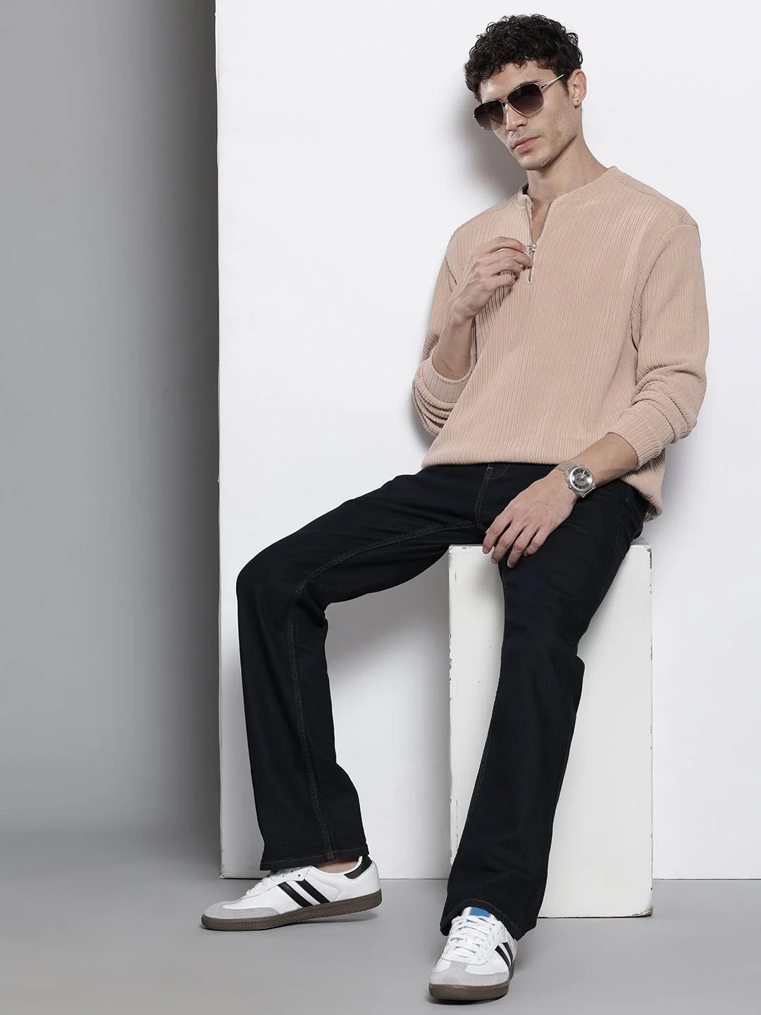 Men's Stone Relaxed Fit Solid Street Wear Sweatshirts - Image 7