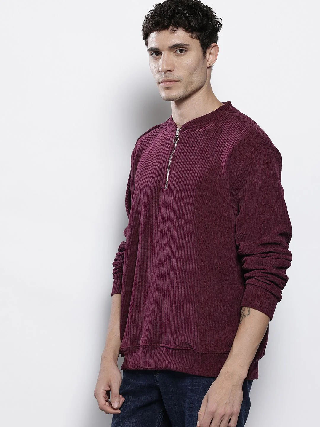Men's Maroon Relaxed Fit Solid Street Wear Sweatshirts - Image 4