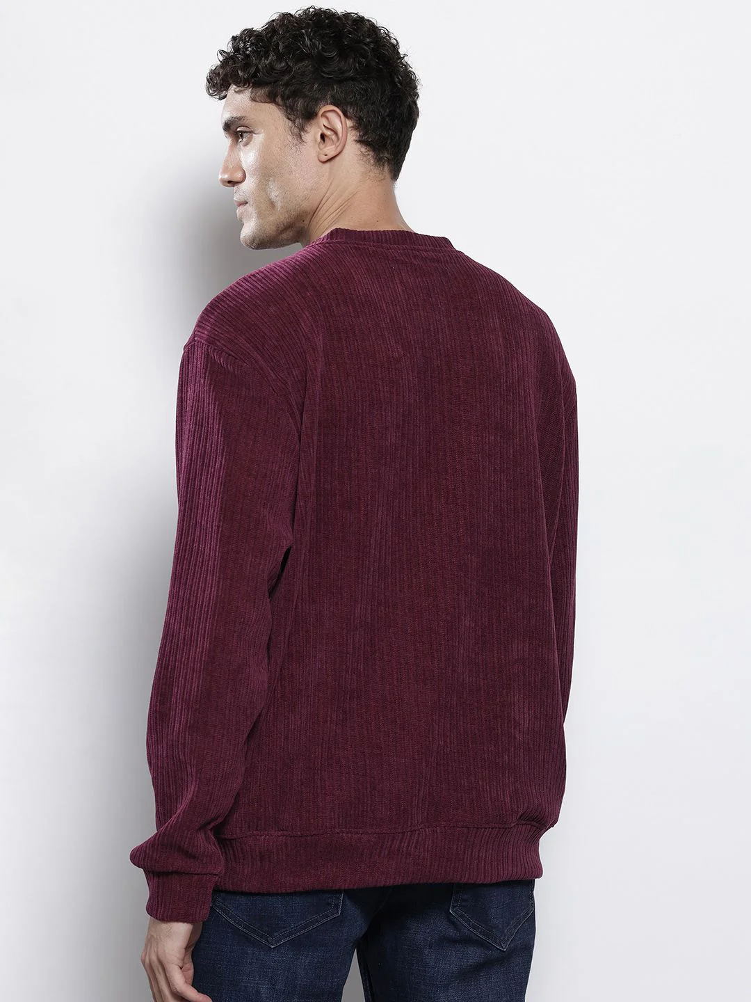 Men's Maroon Relaxed Fit Solid Street Wear Sweatshirts - Image 6