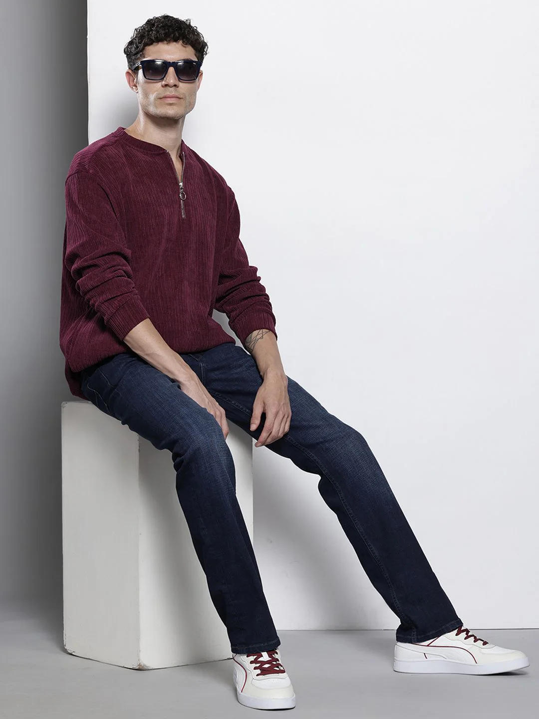 Men's Maroon Relaxed Fit Solid Street Wear Sweatshirts - Image 7
