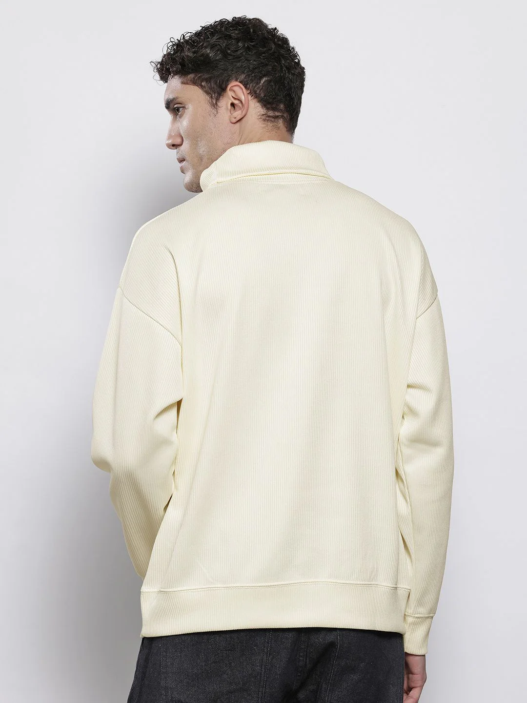 Men's Off White Relaxed Fit Solid Casual Sweatshirts - Image 5