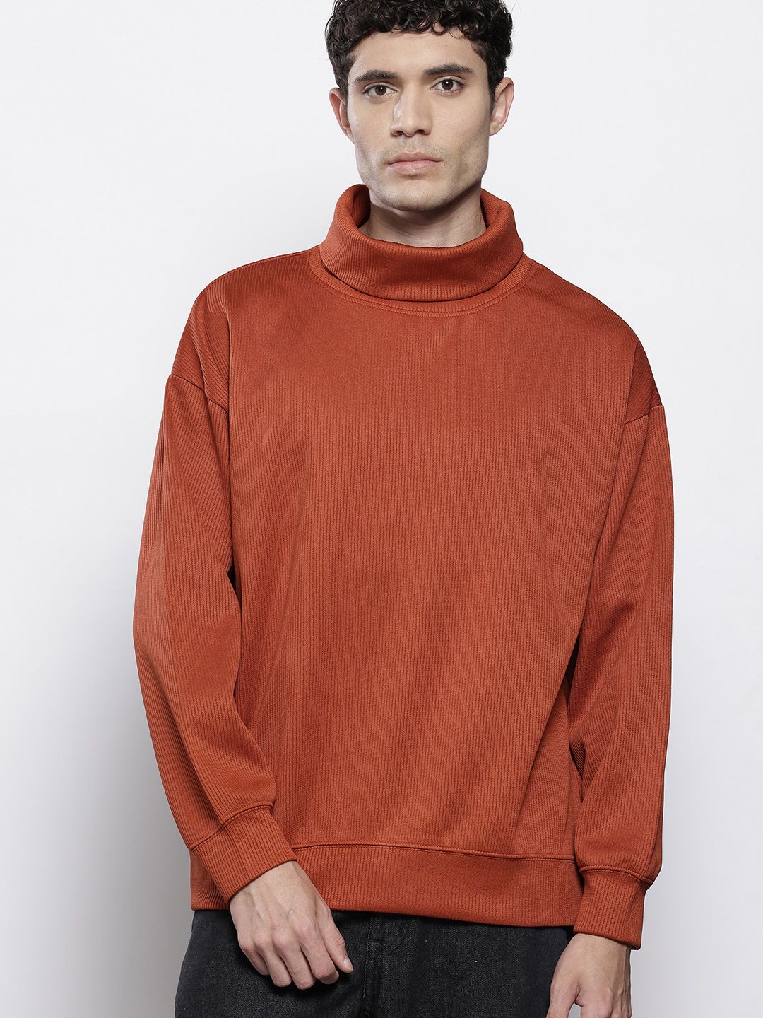 Men's Warm Amber Relaxed Fit Solid Casual Sweatshirts - Image 3