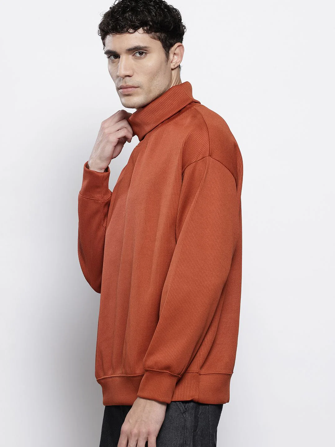 Men's Warm Amber Relaxed Fit Solid Casual Sweatshirts - Image 4