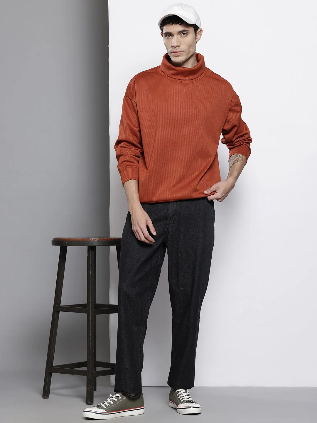 Men's Warm Amber Relaxed Fit Solid Casual Sweatshirts - Image 6