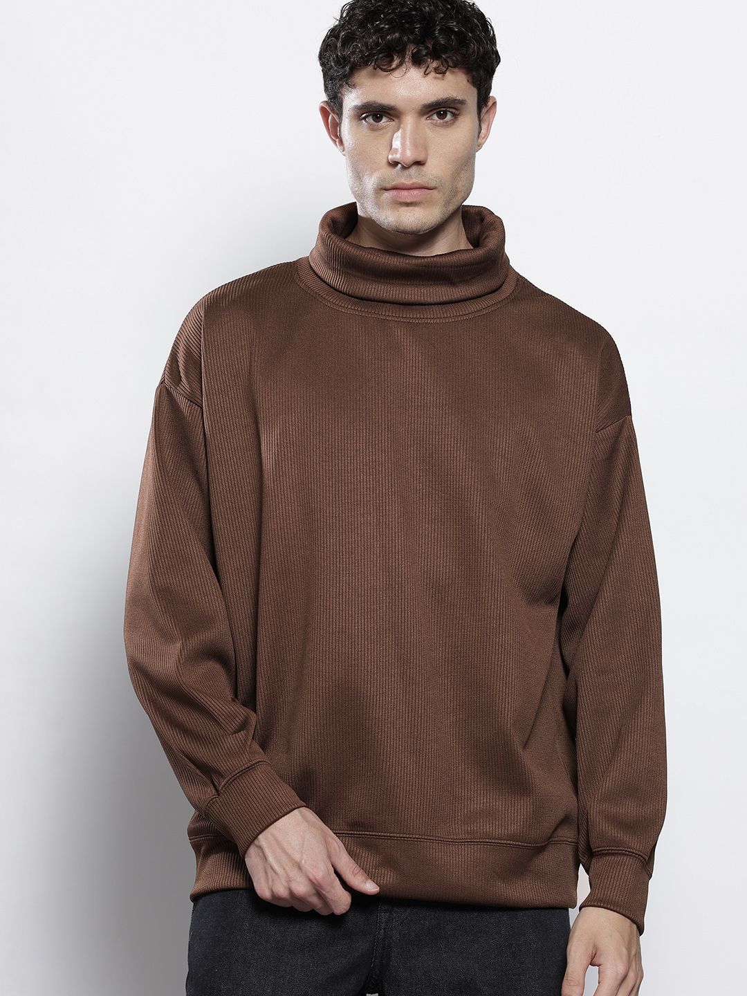 Men's Sepia Relaxed Fit Solid Casual Sweatshirts - Image 3