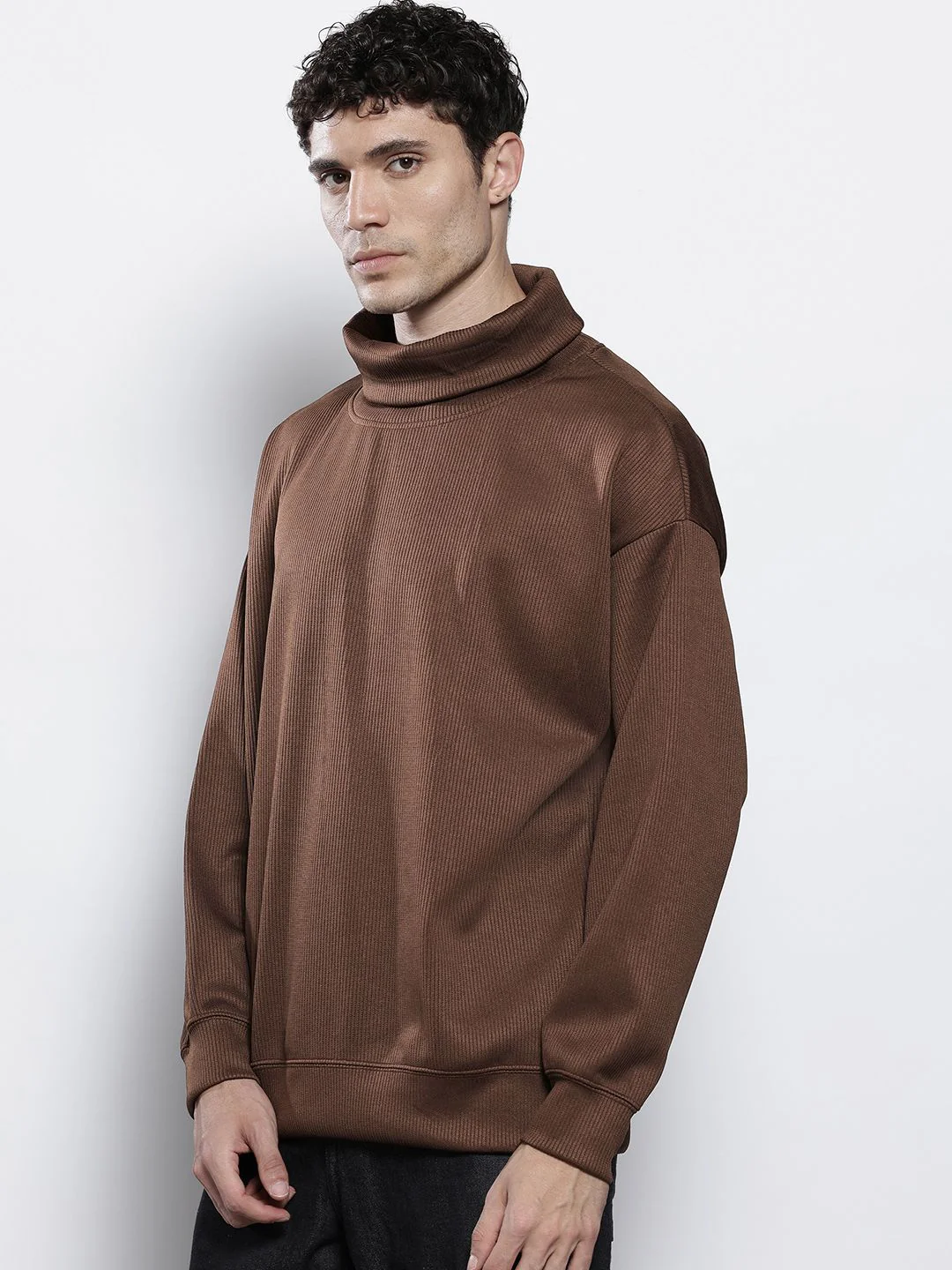 Men's Sepia Relaxed Fit Solid Casual Sweatshirts - Image 4