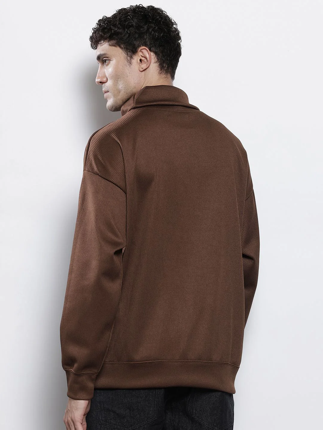 Men's Sepia Relaxed Fit Solid Casual Sweatshirts - Image 5