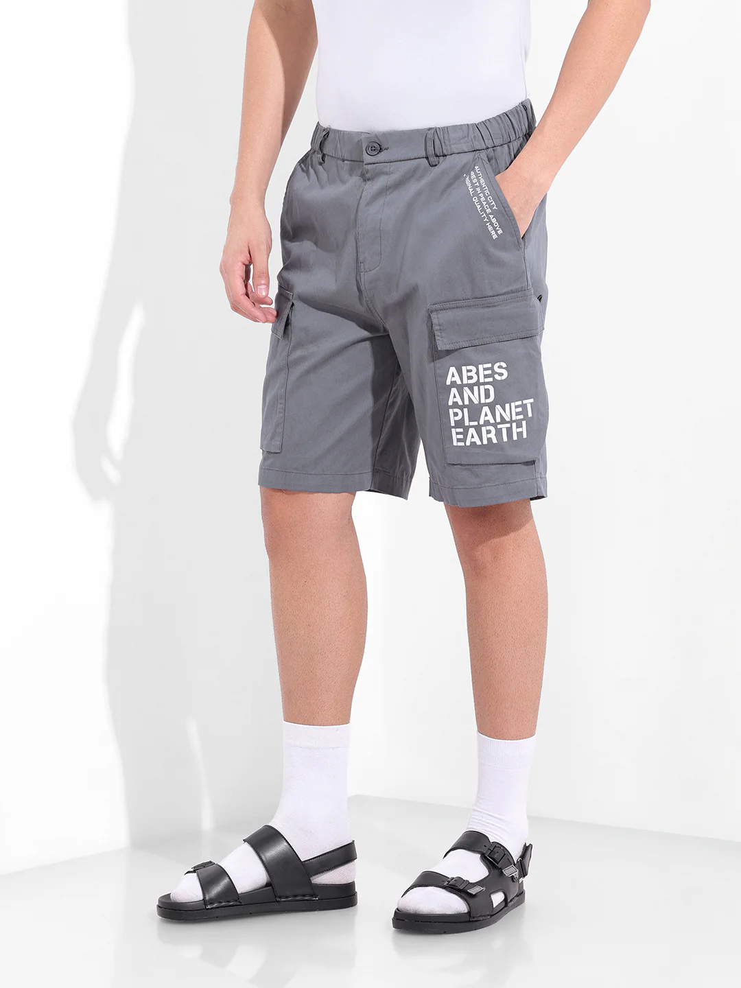 Men's Stone Blue Relaxed Fit Solid Utility Shorts - Image 2
