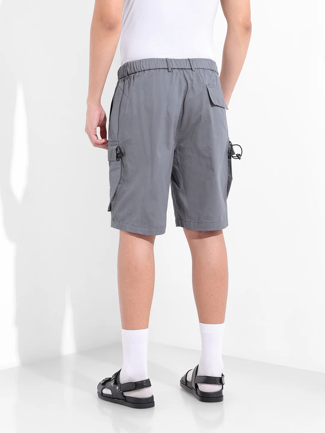 Men's Stone Blue Relaxed Fit Solid Utility Shorts - Image 4