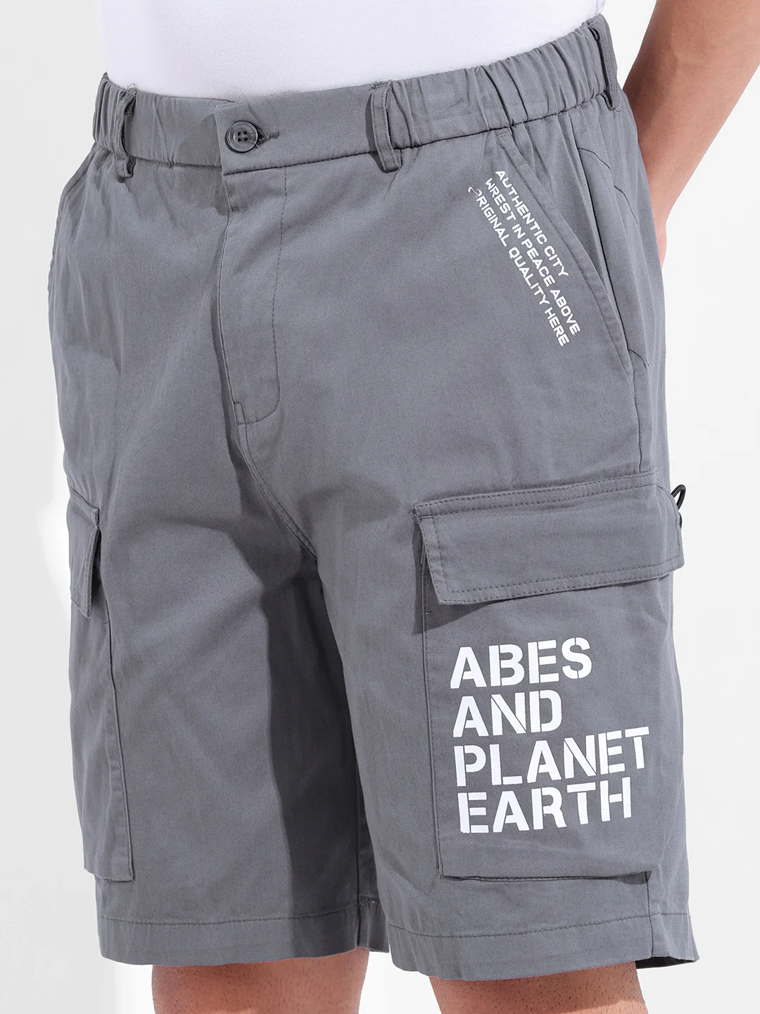 Men's Stone Blue Relaxed Fit Solid Utility Shorts - Image 5