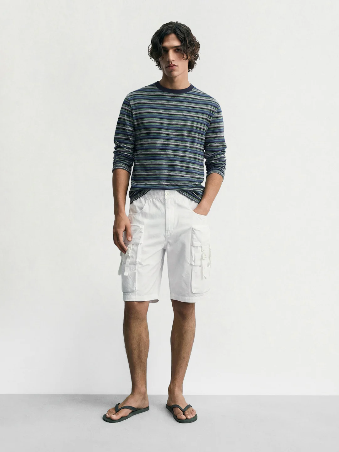 Men's White Relaxed Fit Utility Shorts - Image 4