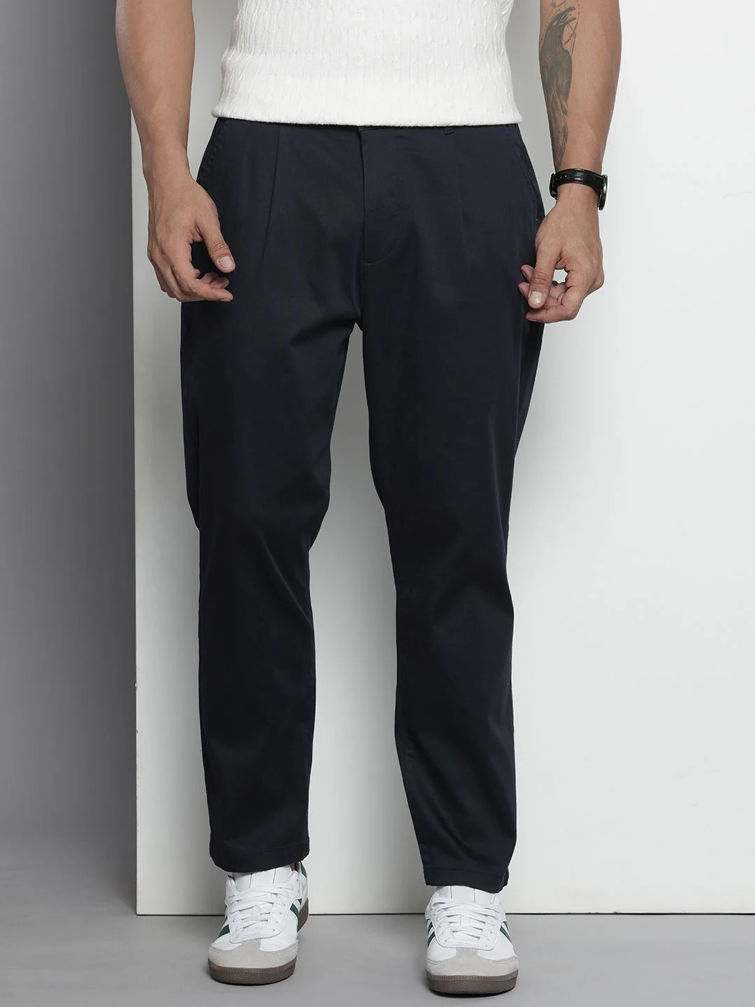 Men's Navy Blue Relaxed Fit Solid Casual Chinos - Image 2