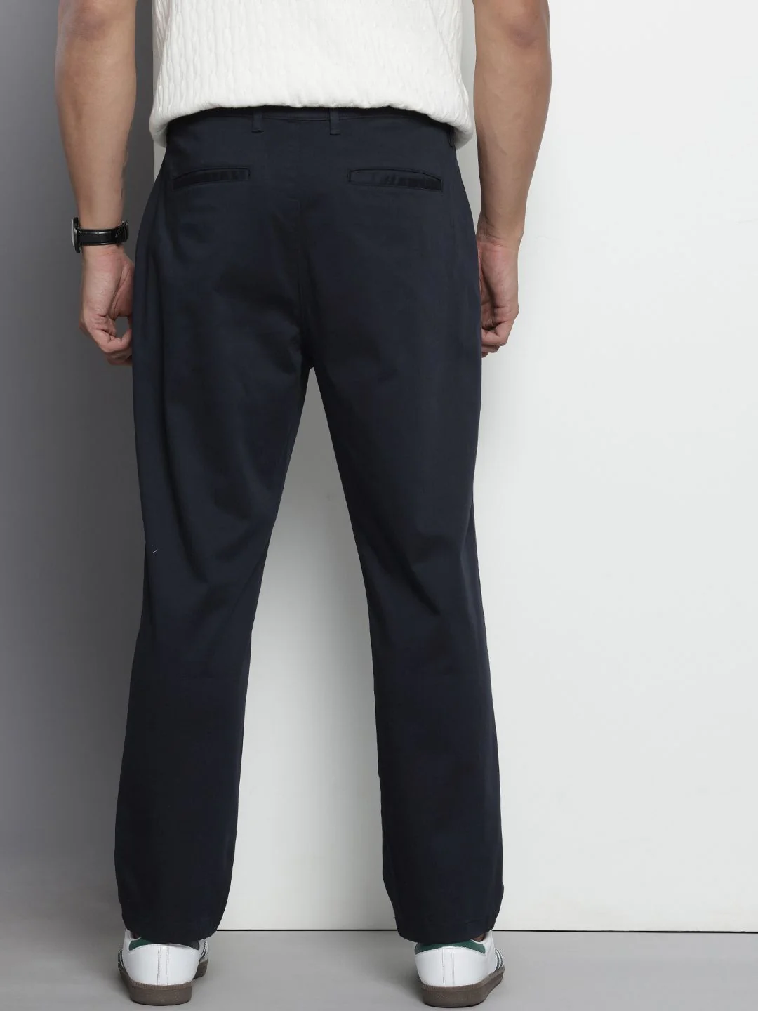 Men's Navy Blue Relaxed Fit Solid Casual Chinos - Image 4