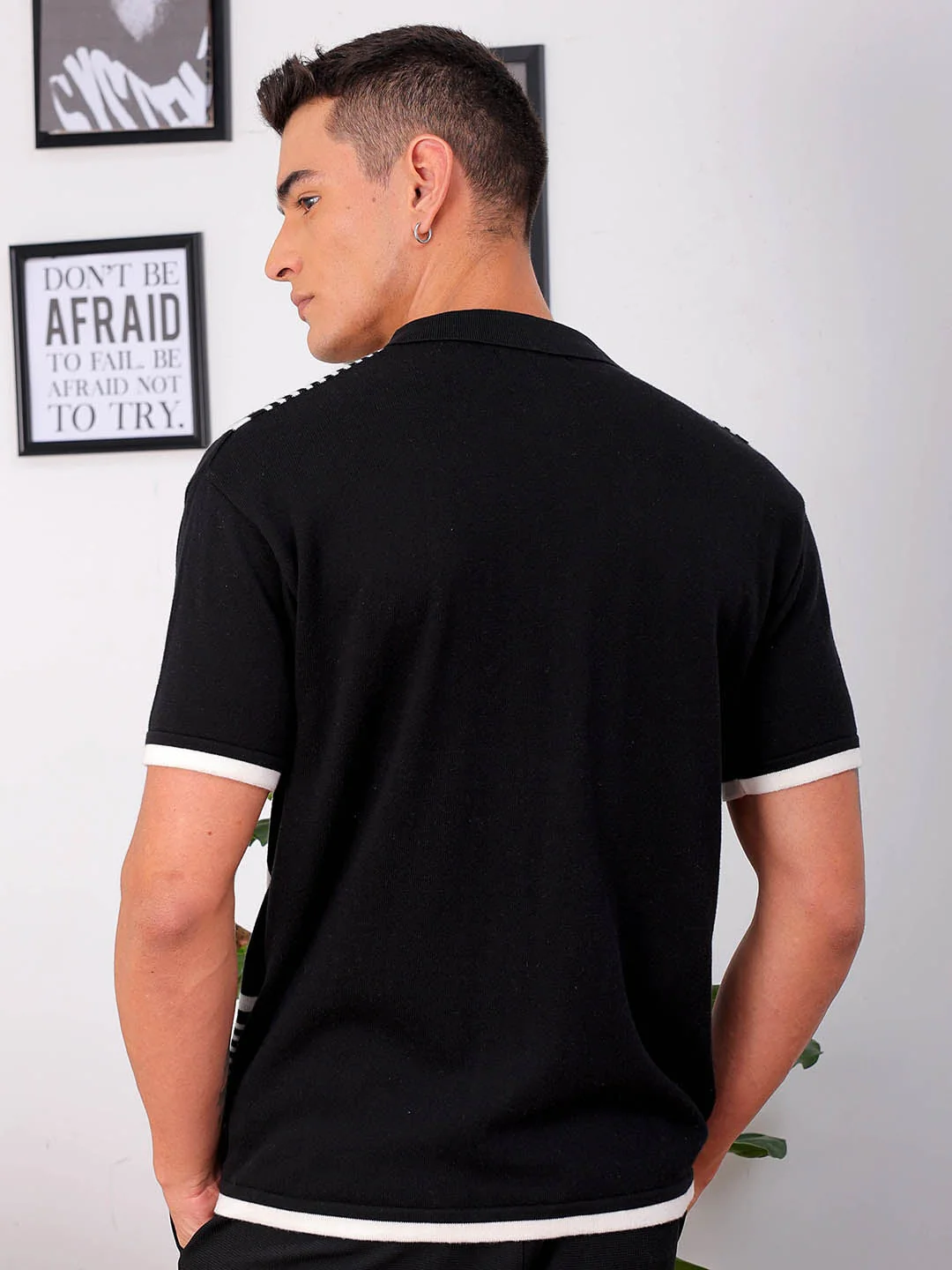 Men's Black Relaxed Fit Striped Casual Shirt - Image 3