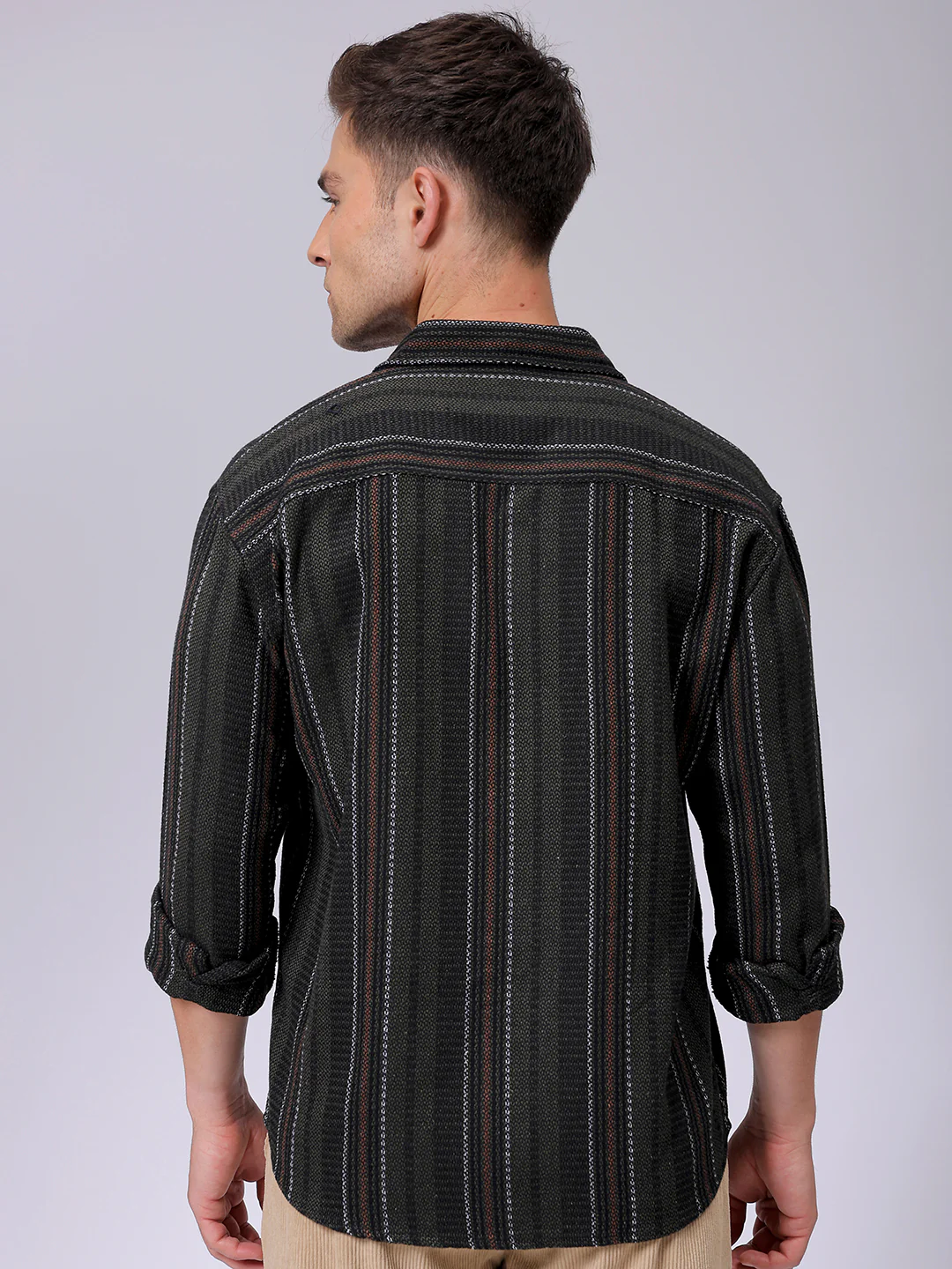 Men's Black Relaxed Fit Striped Casual Shirt - Image 6