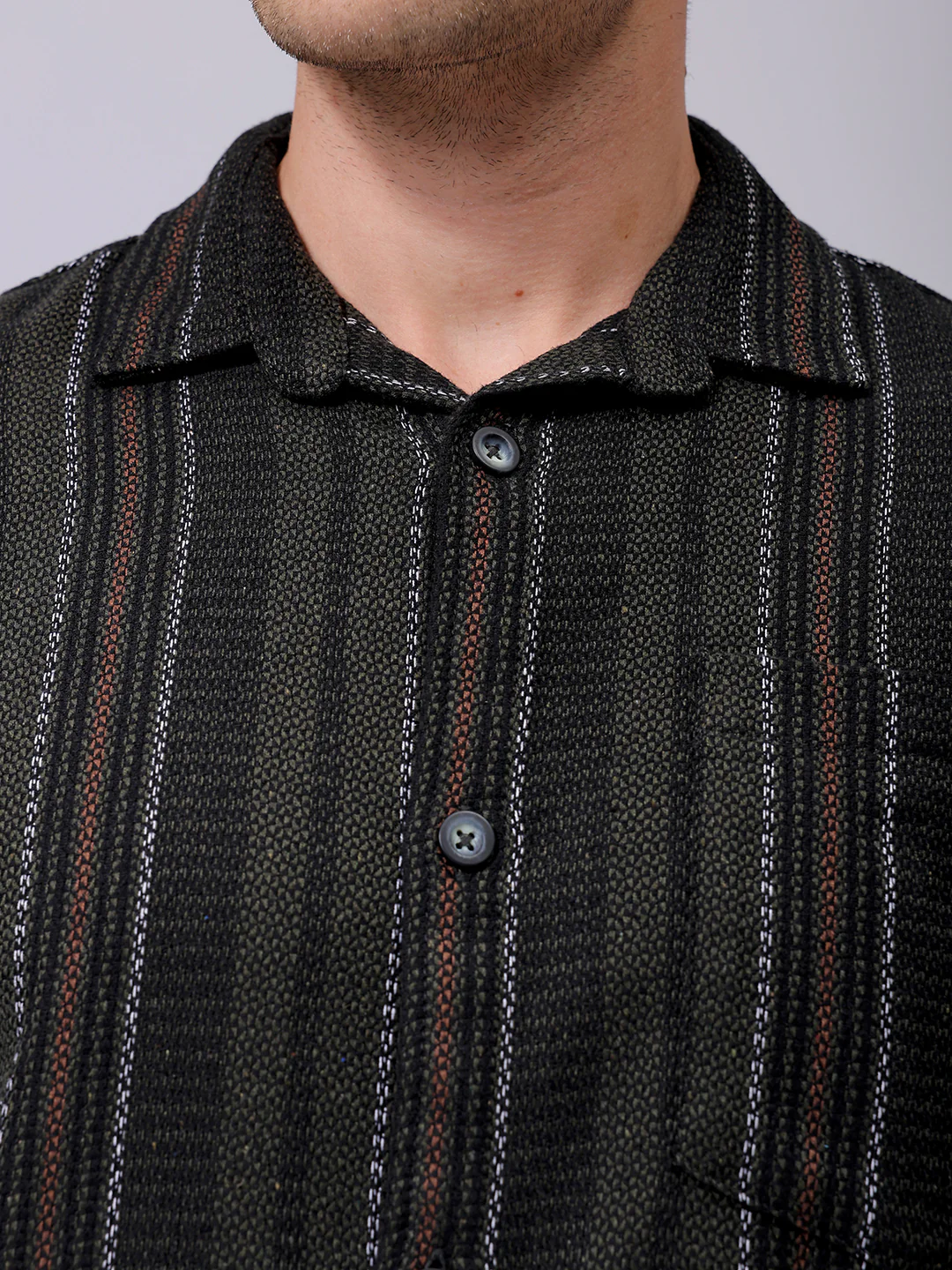 Men's Black Relaxed Fit Striped Casual Shirt - Image 7