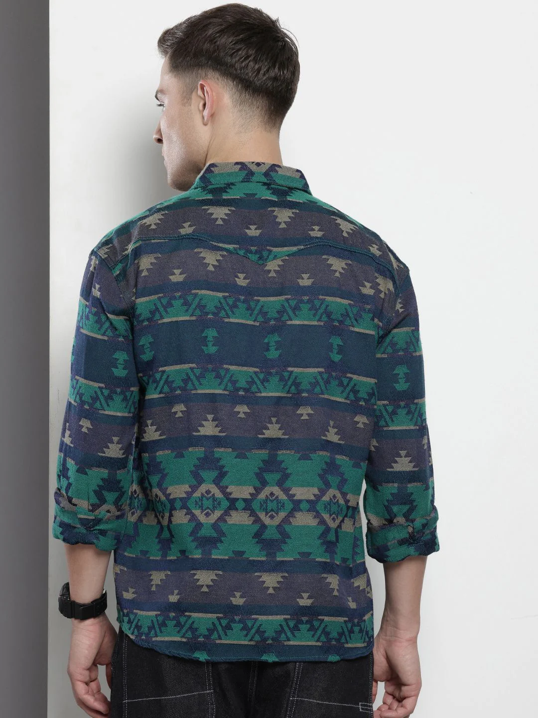 Men's Green Relaxed Fit Textured Casual Shirt - Image 4