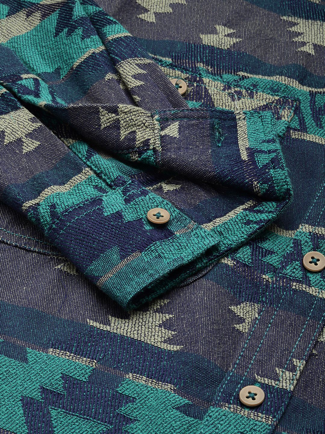 Men's Green Relaxed Fit Textured Casual Shirt - Image 6