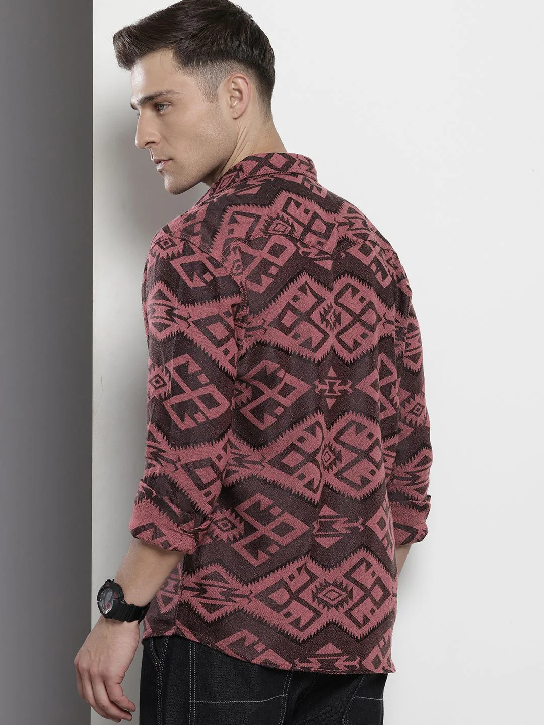 Men's Pink Relaxed Fit Textured Casual Shirt - Image 3