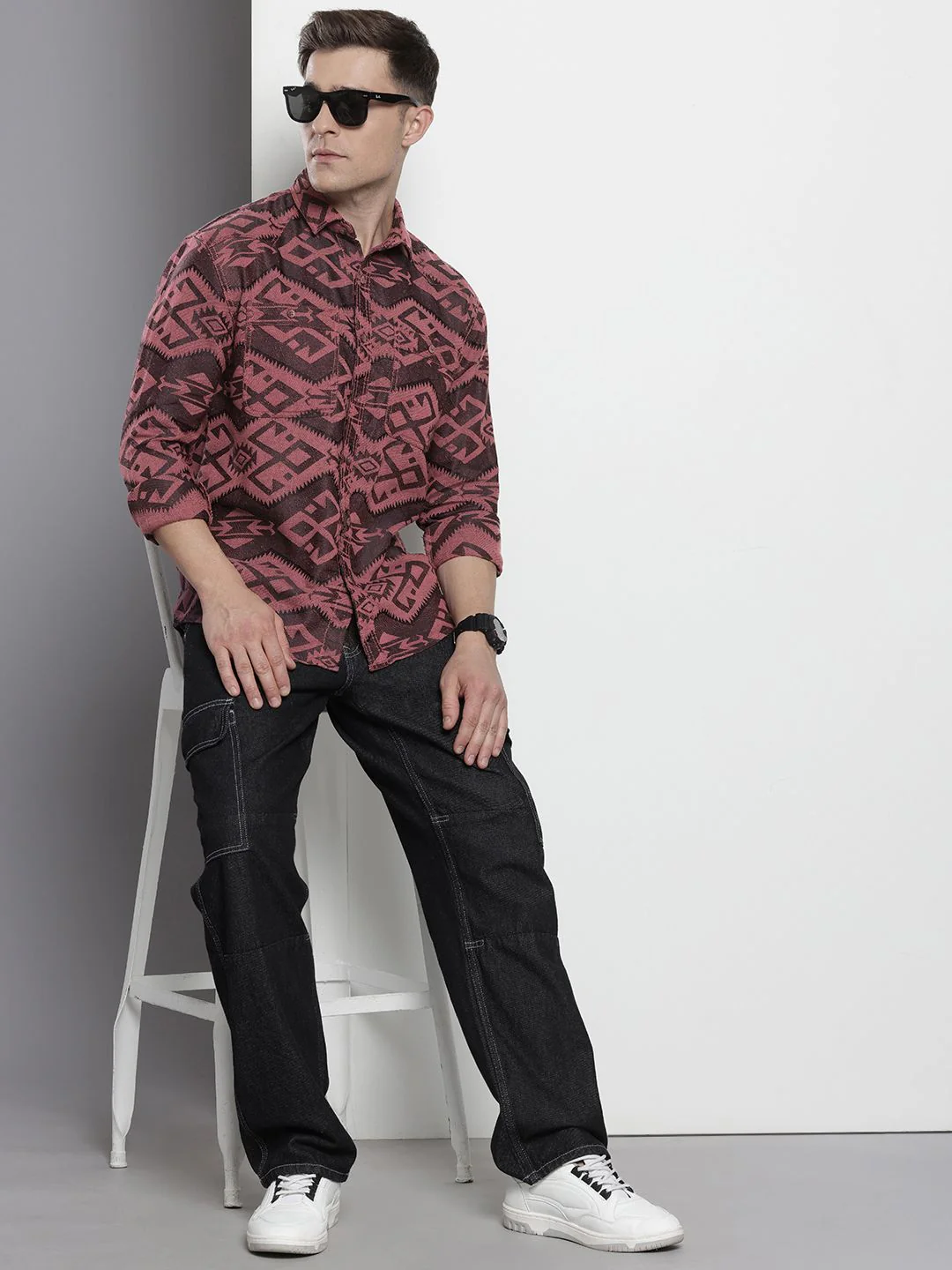 Men's Pink Relaxed Fit Textured Casual Shirt - Image 4