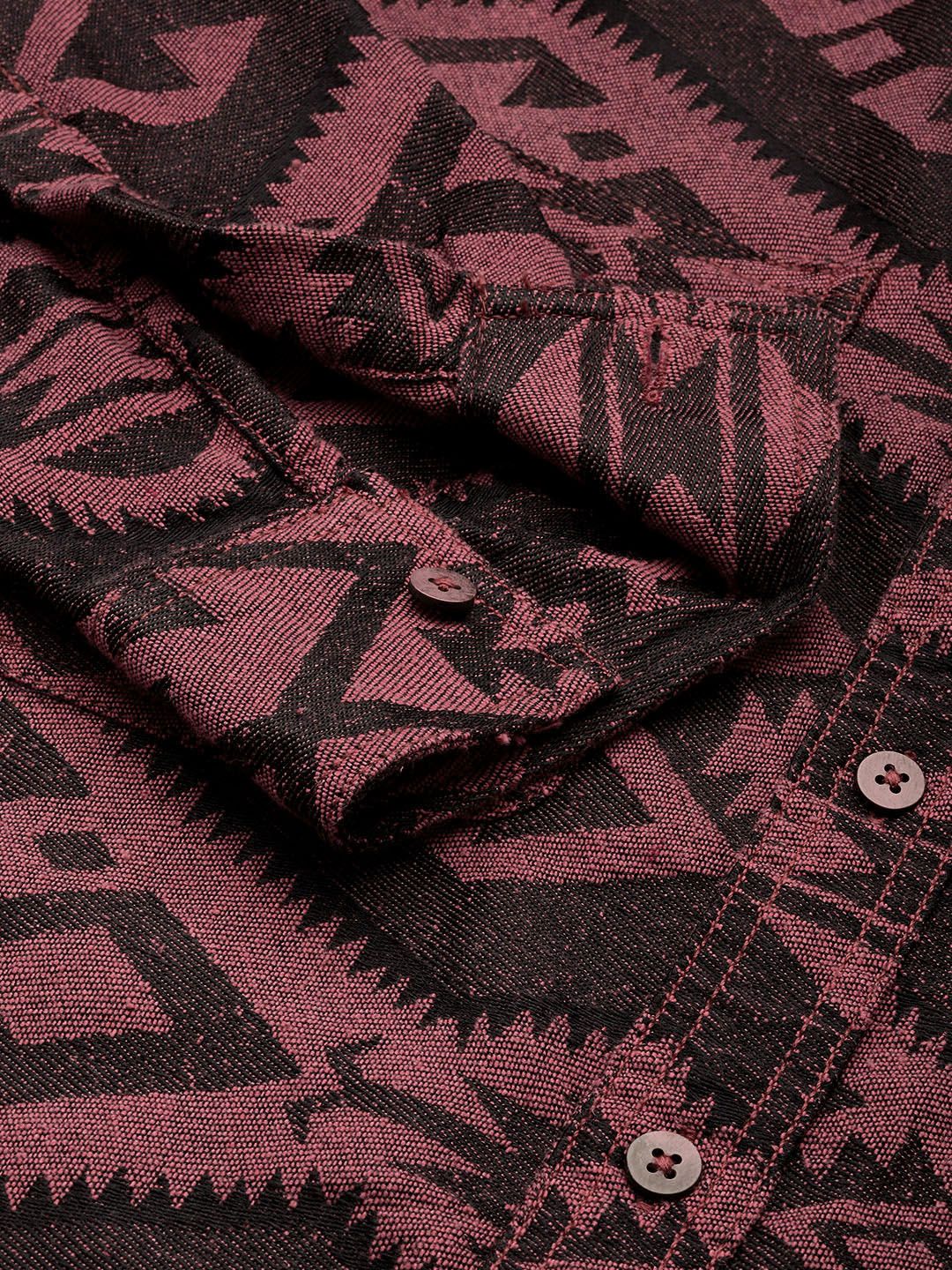 Men's Pink Relaxed Fit Textured Casual Shirt - Image 6