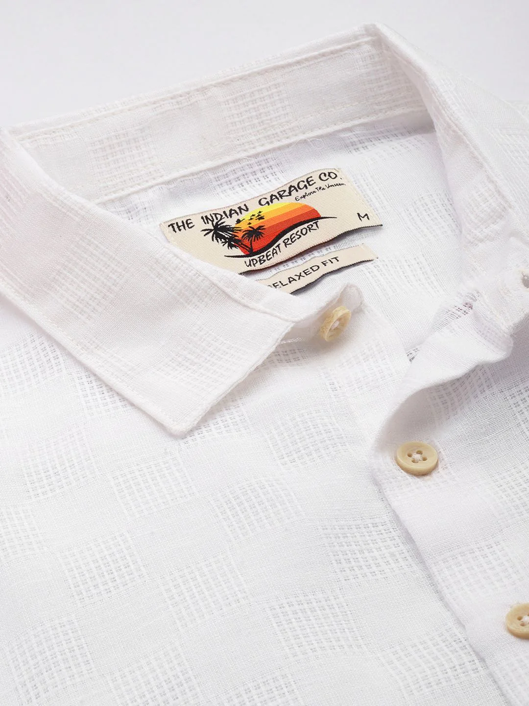 Men's White Relaxed Fit Textured Resort Wear Shirt - Image 5